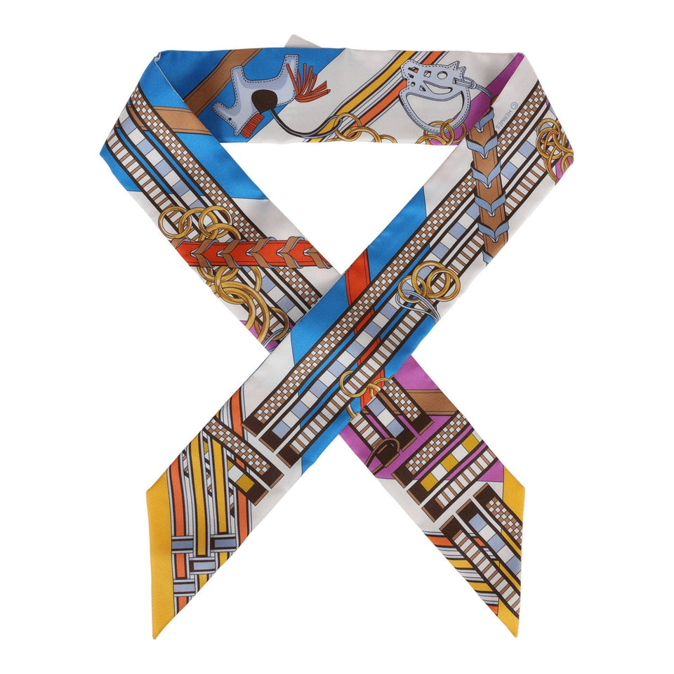 Hermes "Brides Et Gris" Grey Silk Twilly