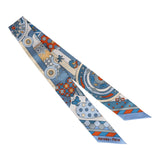 Hermes "Les Murmures De La Foret" Blue Jean Silk Twilly