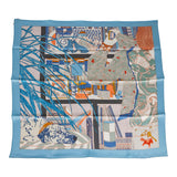Hermes "Rendez-Vous Chez" Blue Silk Twill Scarf 70cm