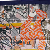 Hermes "Rendez-Vous Chez" Blue Marine Silk Twill Scarf 70cm
