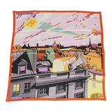 Hermes "Minuit au Faubourg" Orange Silk Twill Scarf 70cm
