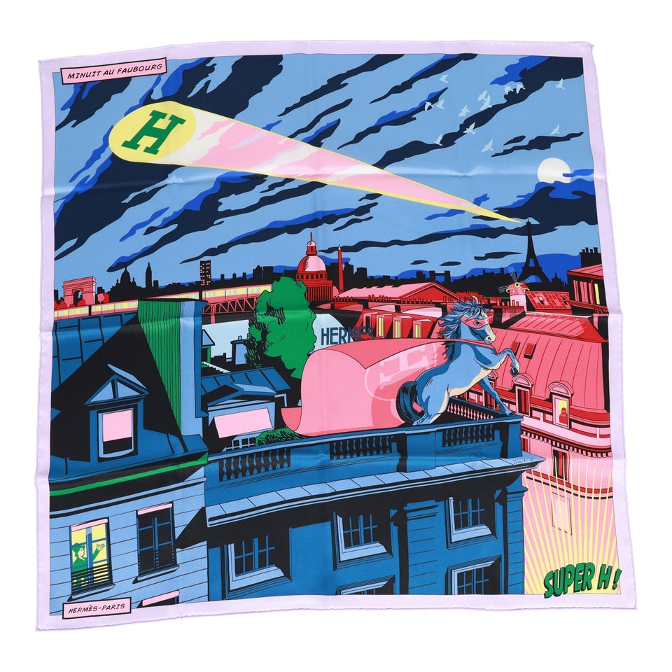 Hermes "Minuit au Faubourg" Parme Silk Twill Scarf 70cm
