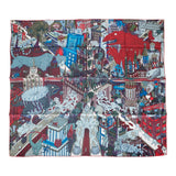 Hermes "Animapolis" Bordeaux Silk Twill Scarf 90cm