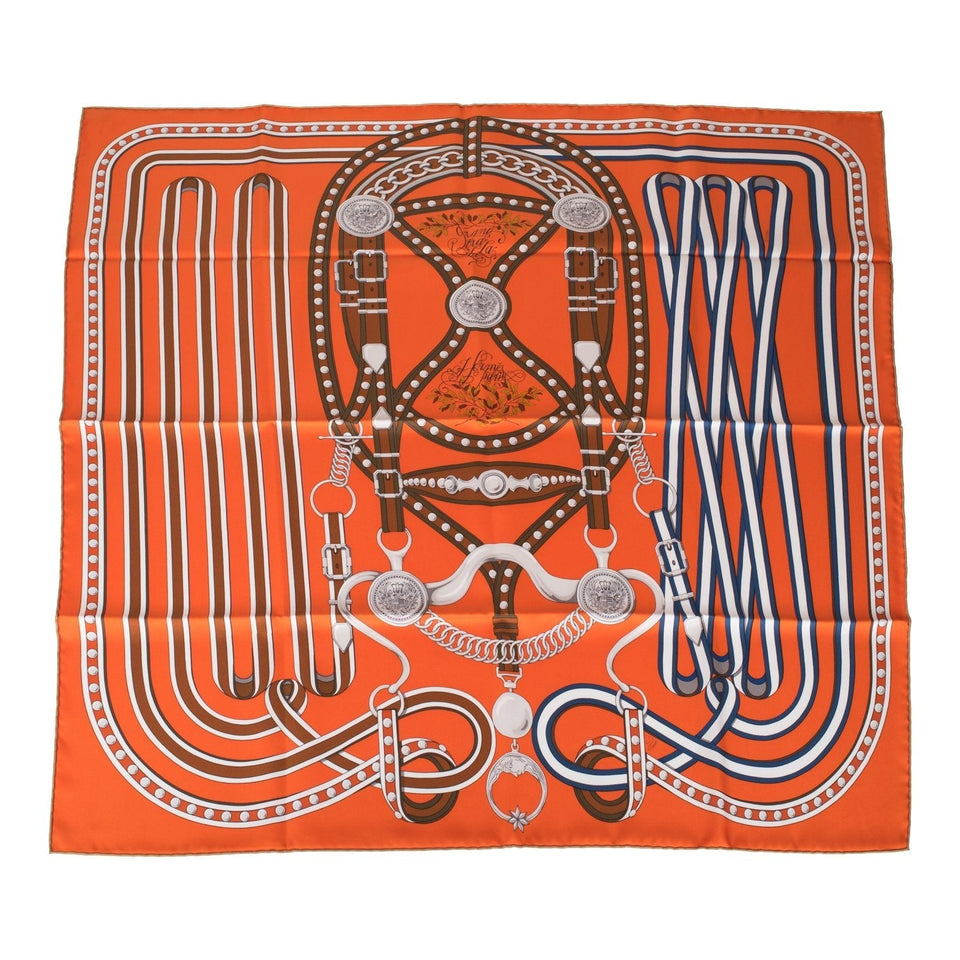 Hermes "Grand Tralala" Potiron Silk Twill Scarf 90cm