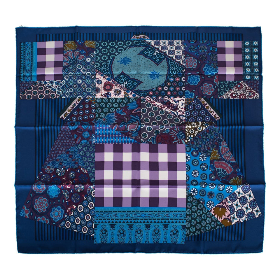 Hermes "L'Art du Sarasa" Ciel Silk Twill Scarf 90cm