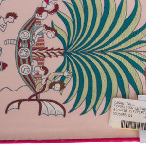 Hermes "Exposition Universelle" Rose Vif Silk Twill Scarf 90cm