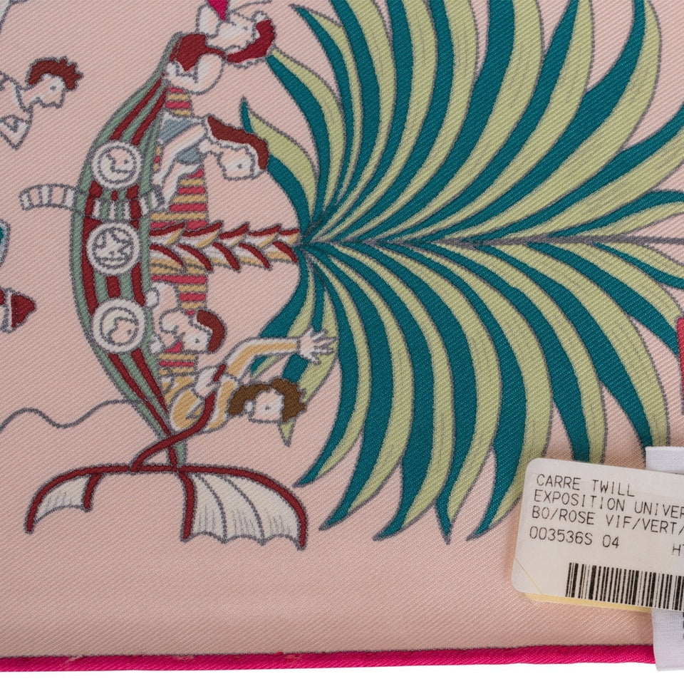Hermes "Exposition Universelle" Rose Vif Silk Twill Scarf 90cm
