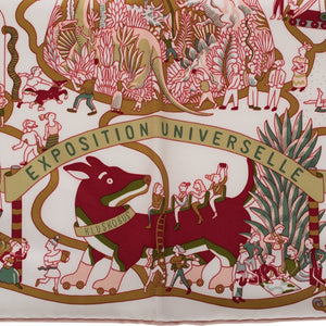 Hermes "Exposition Universelle" White Silk Twill Scarf 90cm