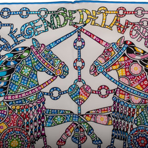 Hermes "La Legende de la Foret" White Silk Twill Scarf 90cm