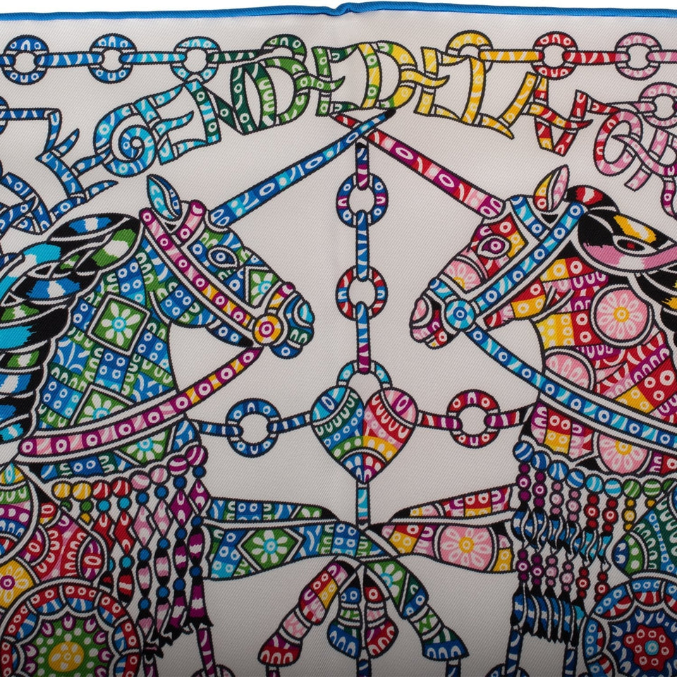 Hermes "La Legende de la Foret" White Silk Twill Scarf 90cm