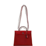 Hermes Herbag Zip 31 Rouge Venetian/Rouge Piment/Rose Extreme Toile H and Vache Hunter Palladium Hardware