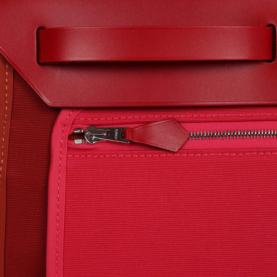 Hermes Herbag Zip 31 Rouge Venetian/Rouge Piment/Rose Extreme Toile H and Vache Hunter Palladium Hardware