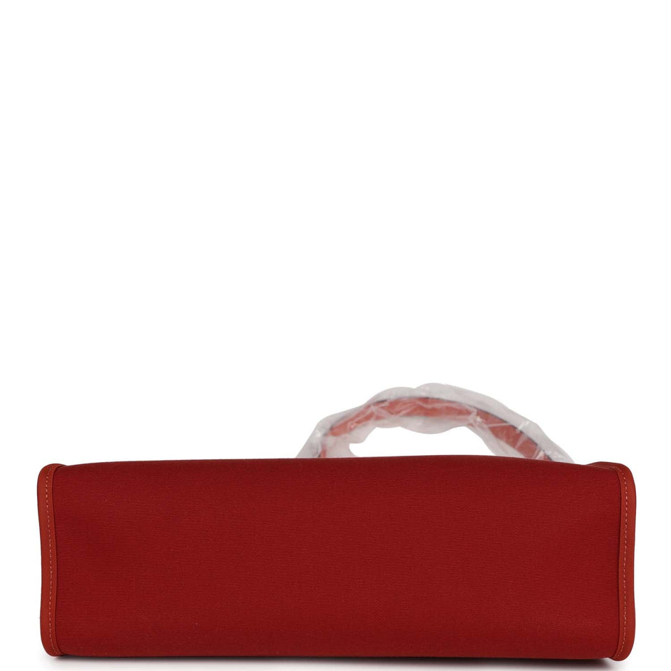 Hermes Herbag Zip 31 Rouge Venetian/Rouge Piment/Rose Extreme Toile H and Vache Hunter Palladium Hardware