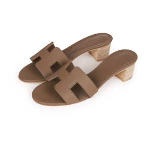 Hermes Oasis Sandals Etoupe Epsom Block Heels 35