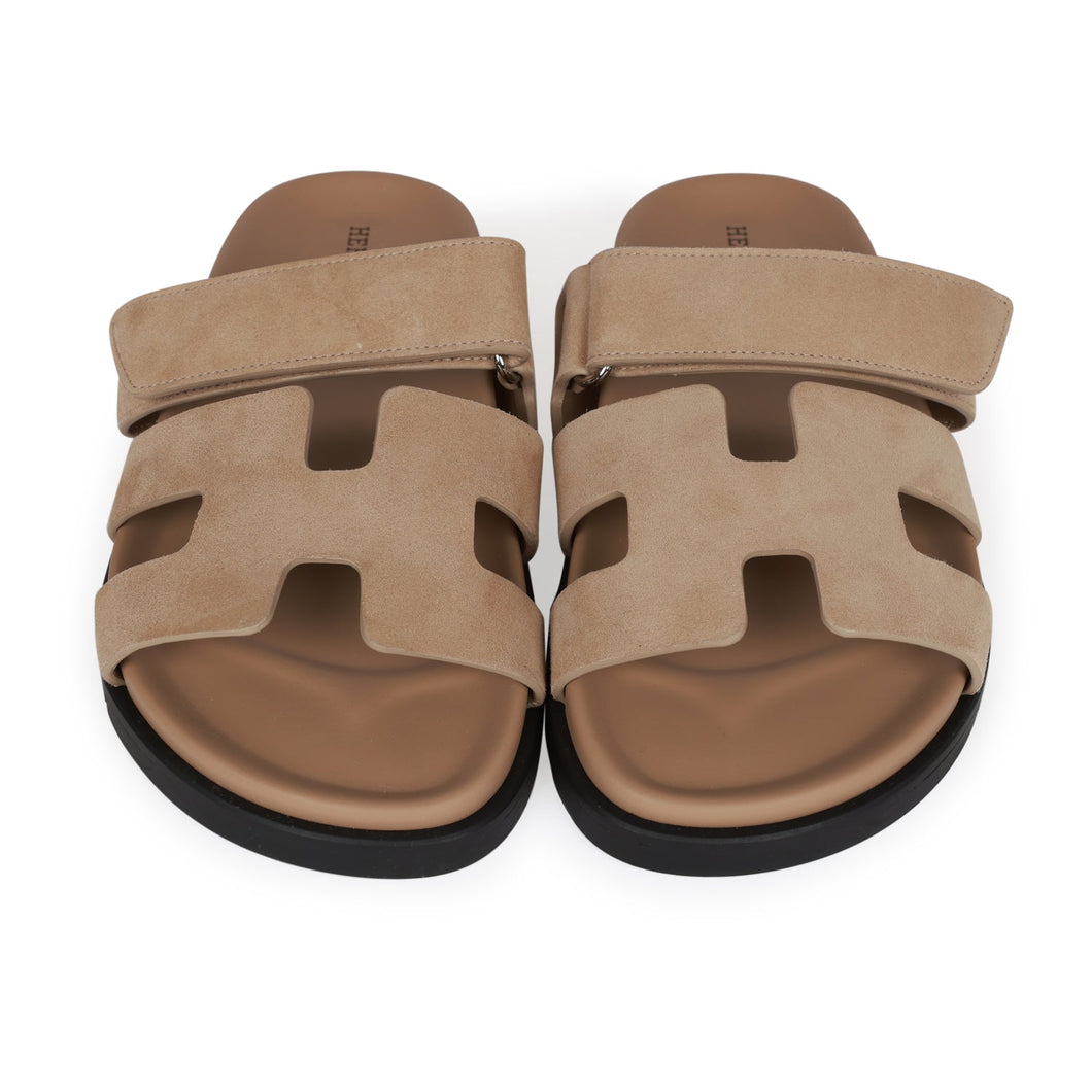 Hermes Chypre Sandals Beige Suede 37