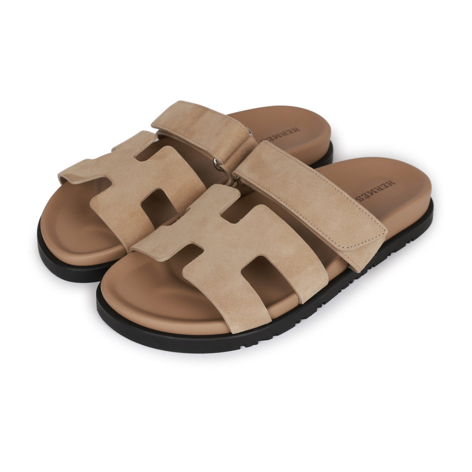 Hermes Chypre Sandals Beige Suede 37
