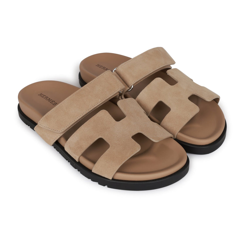 Hermes Chypre Sandals Beige Suede 37