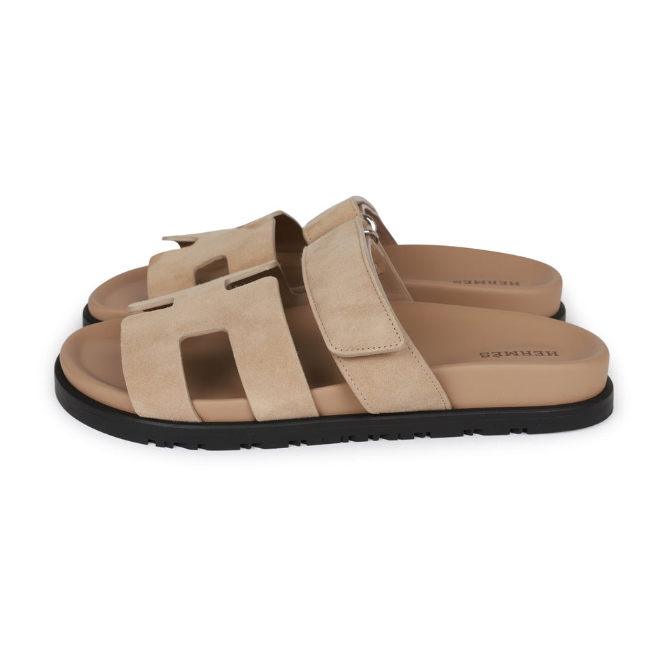 Hermes Chypre Sandals Beige Suede 37