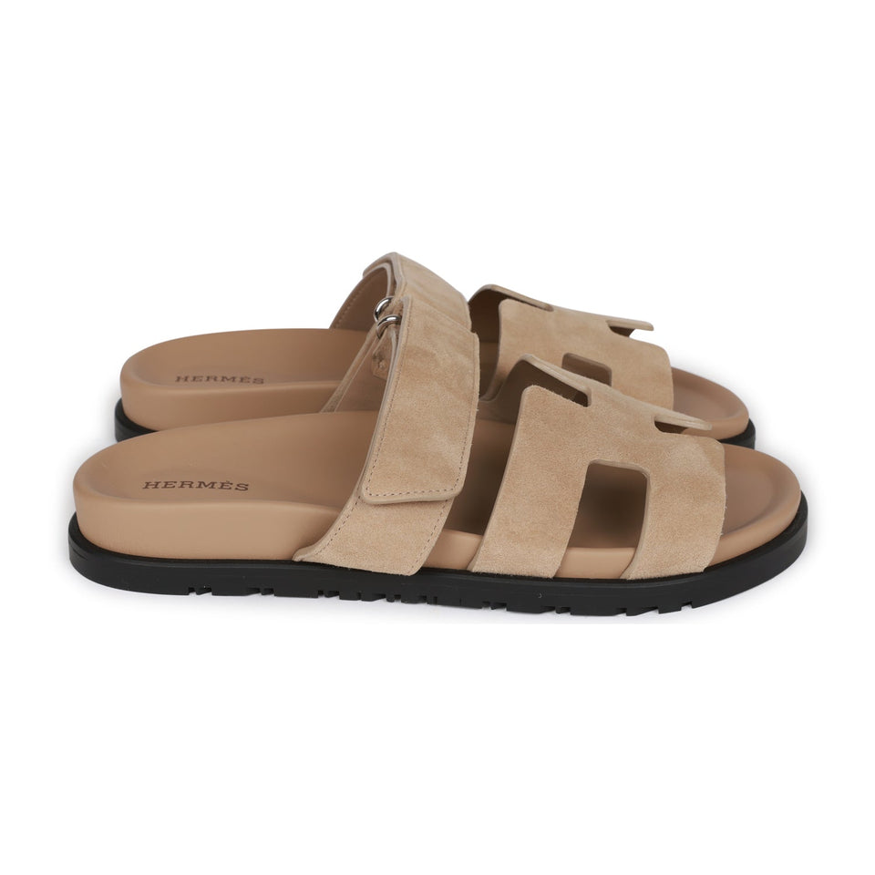 Hermes Chypre Sandals Beige Suede 37