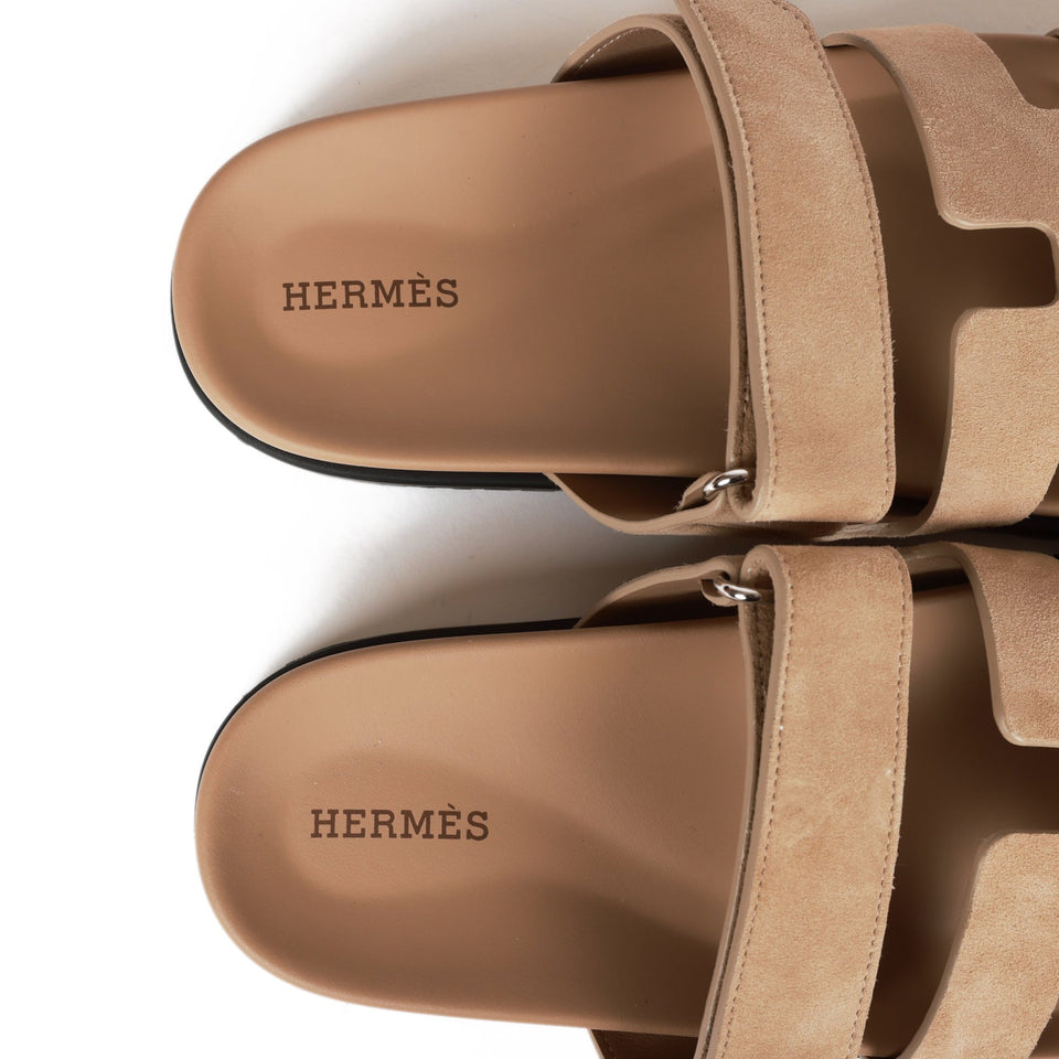 Hermes Chypre Sandals Beige Suede 37