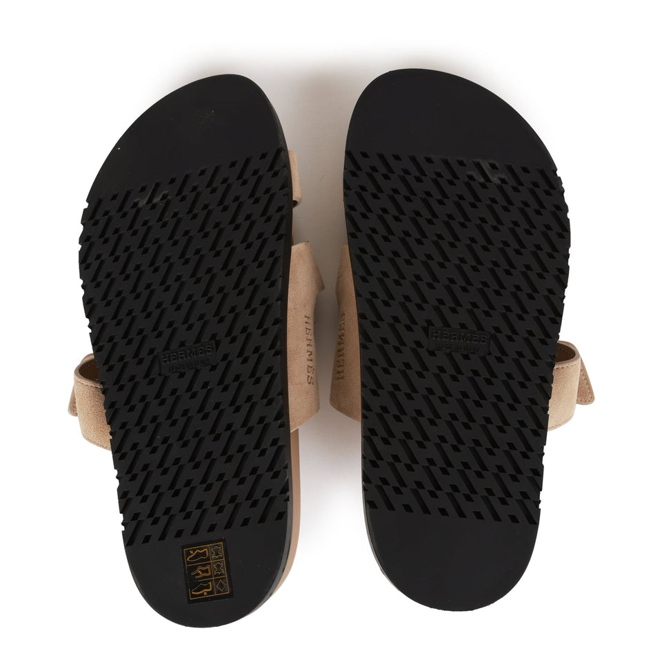 Hermes Chypre Sandals Beige Suede 37