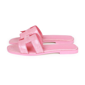 Hermes Oran Sandals Rose Jaipur Lizard 37