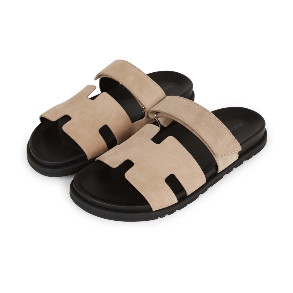 Hermes Chypre Sandals Gris Tourterelle Suede 43