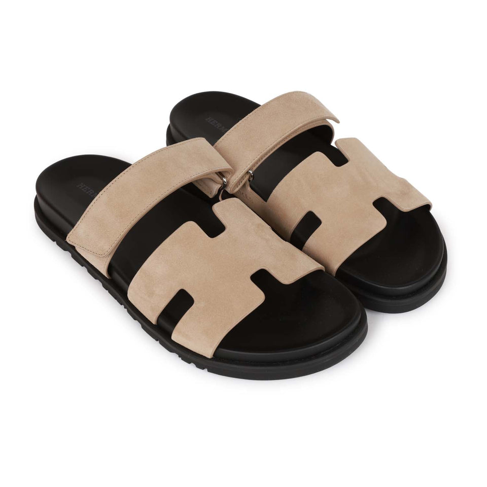 Hermes Chypre Sandals Gris Tourterelle Suede 43