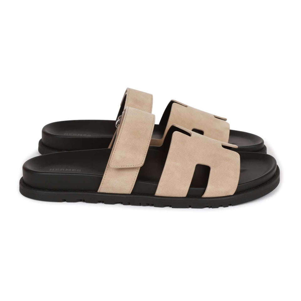 Hermes Chypre Sandals Gris Tourterelle Suede 43