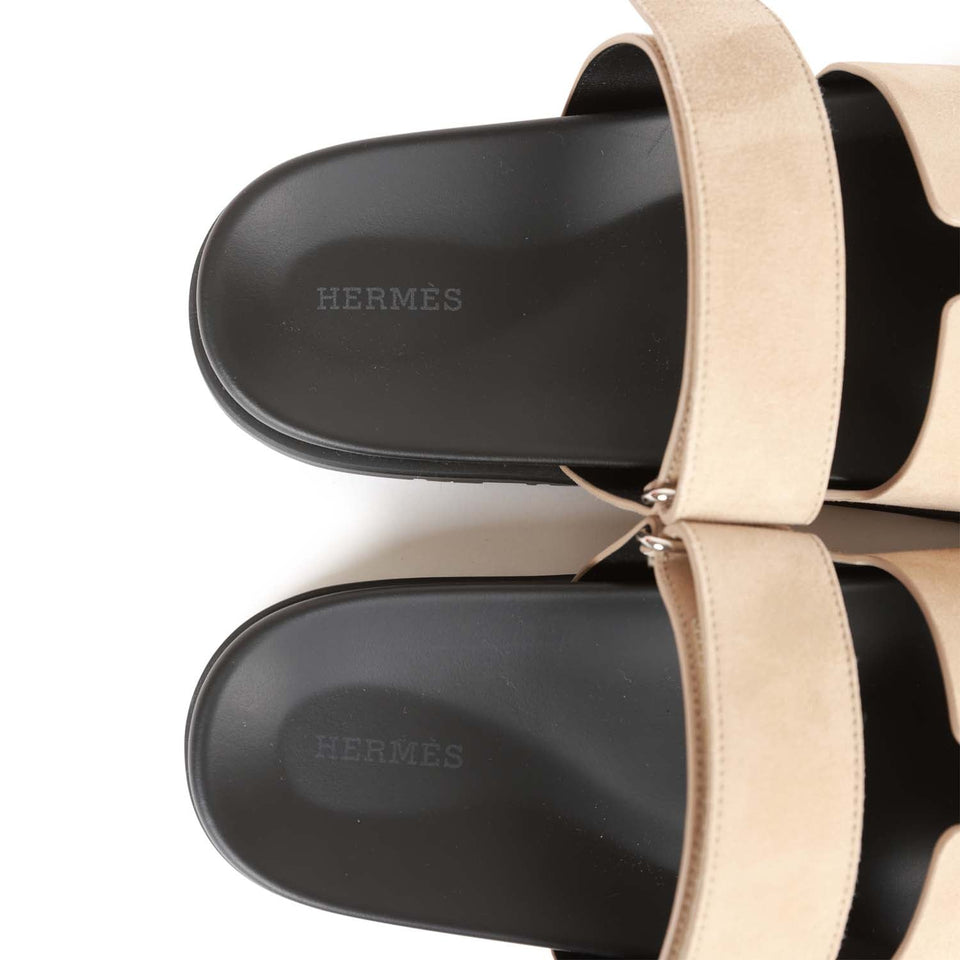 Hermes Chypre Sandals Gris Tourterelle Suede 43