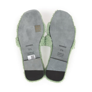 Hermes Oran Sandals Vert D'eau Woolskin 37.5