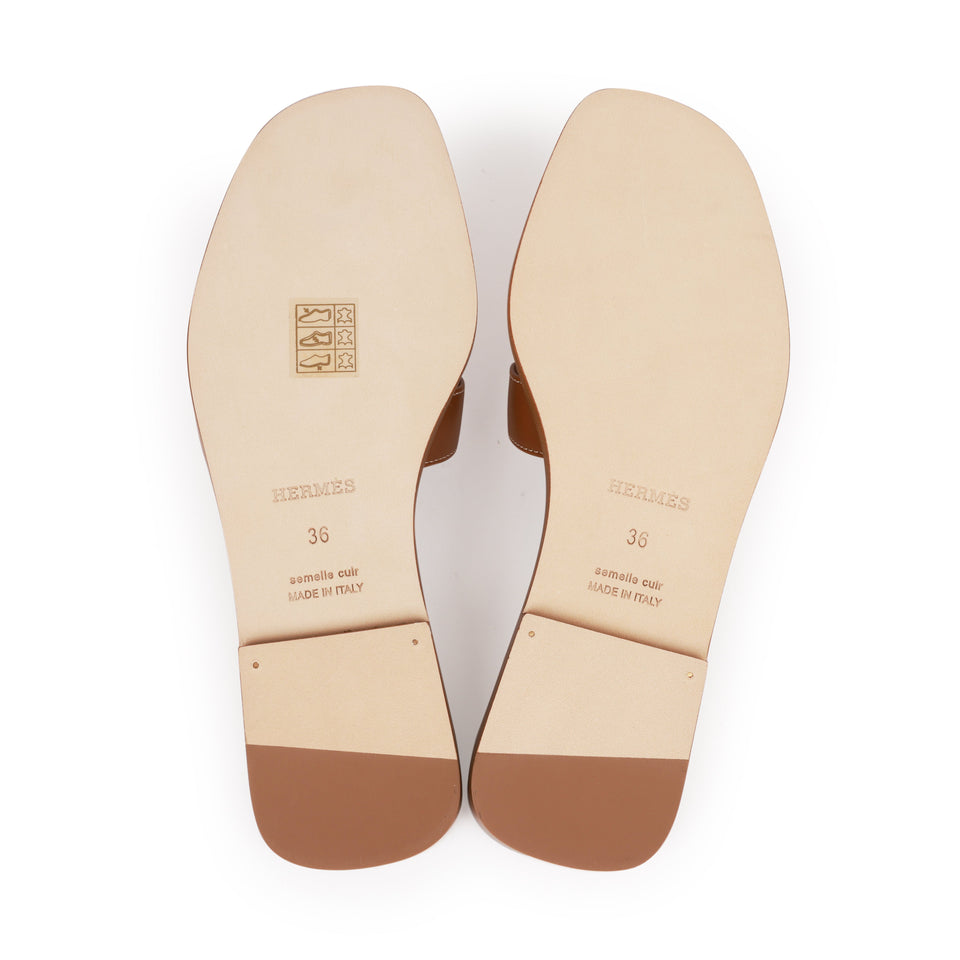 Hermes Oran Sandals Gold Box Calfskin 36