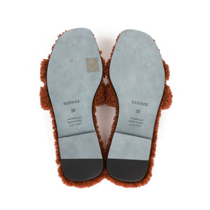 Hermes Oran Sandals Cognac Woolskin 38