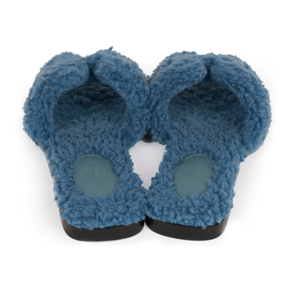 Hermes Oran Sandals Bleu Woolskin 36