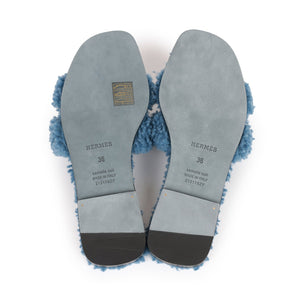 Hermes Oran Sandals Bleu Woolskin 36