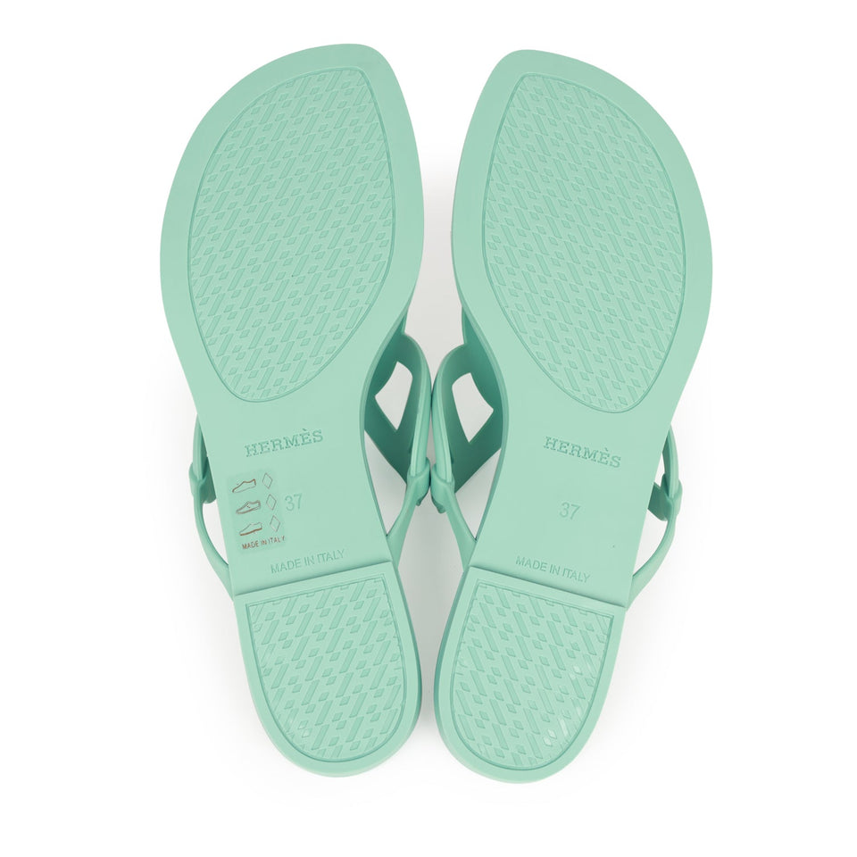 Hermes Egerie Sandals Vert Embrun Rubber 37