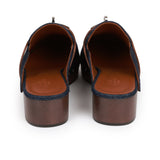 Hermes Carlotta Mule Bleu Brut Denim and Gold Calfskin