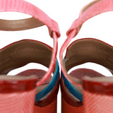 Hermes Calas High Heel Sandals Rouge H and Bleu Izmir Matte Alligator and Pink Lizard 37.5