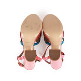 Hermes Calas High Heel Sandals Rouge H and Bleu Izmir Matte Alligator and Pink Lizard 37.5