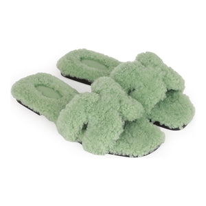 Hermes Oran Sandals Vert D'eau Woolskin 37