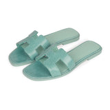 Hermes Oran Sandals Vert Embrun Lizard 37