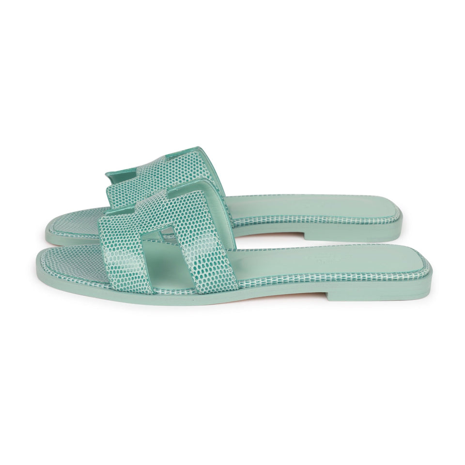 Hermes Oran Sandals Vert Embrun Lizard 37