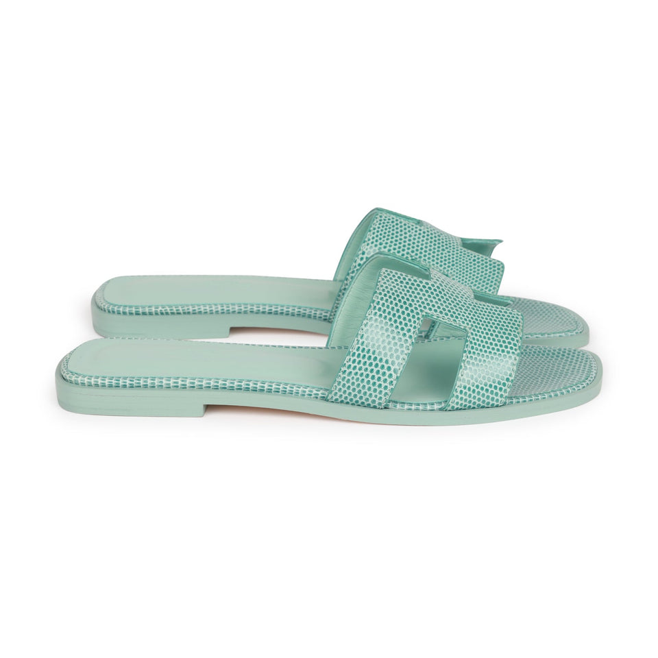 Hermes Oran Sandals Vert Embrun Lizard 37