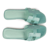 Hermes Oran Sandals Vert Embrun Lizard 37