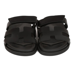 Hermes Chypre Sandals Black Calfskin 38