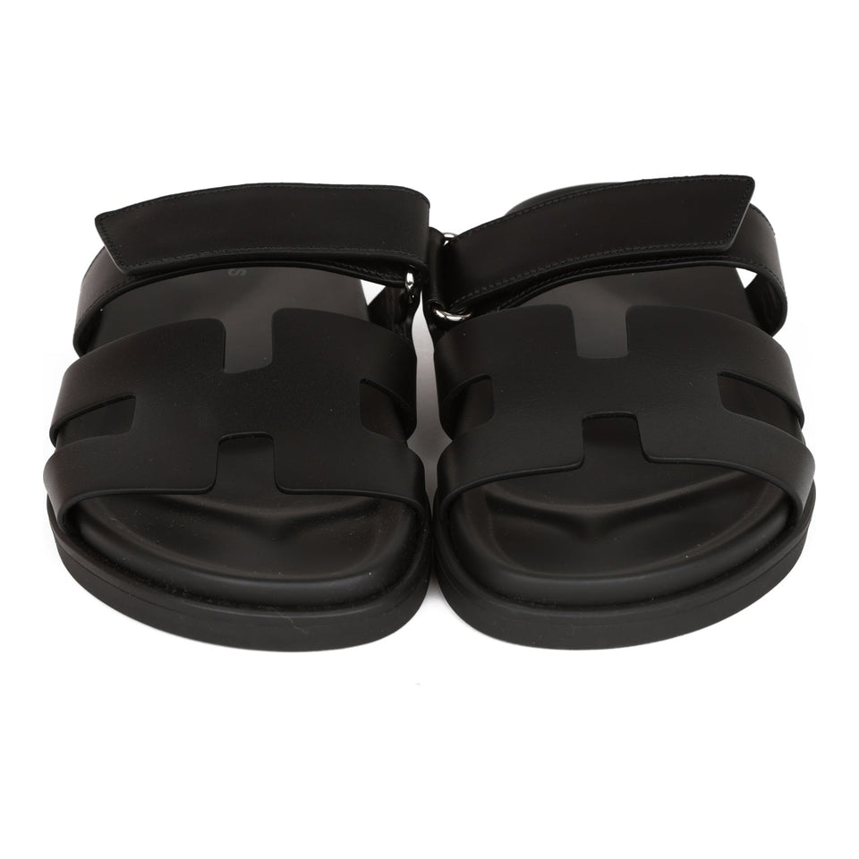 Hermes Chypre Sandals Black Calfskin 38