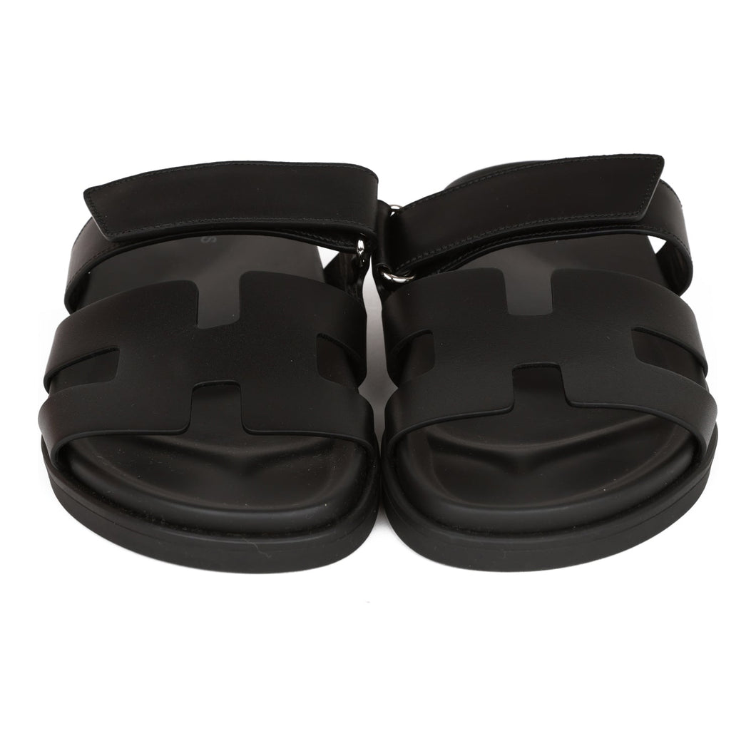 Hermes Chypre Sandals Black Calfskin 38