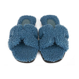 Hermes Oran Sandals Bleu Woolskin 36.5