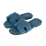 Hermes Oran Sandals Bleu Woolskin 36.5