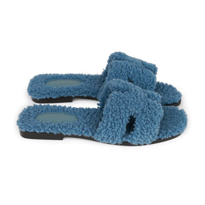 Hermes Oran Sandals Bleu Woolskin 36.5